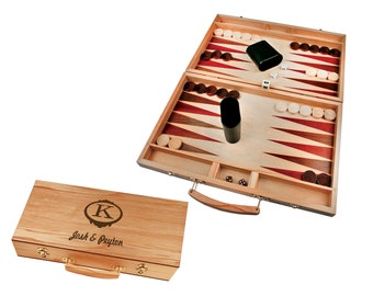 Engraved Backgammon Game Personalized Board Game Set Monogrammed Christmas Game Gift New Years Laser Engraved Portable Wood Case Backgammon