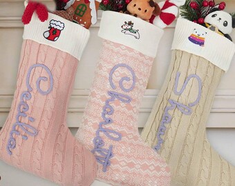 2026 Custom Pink Christmas Stockings with Names and Festive Patch, Personalized Holiday Gift [W+R]