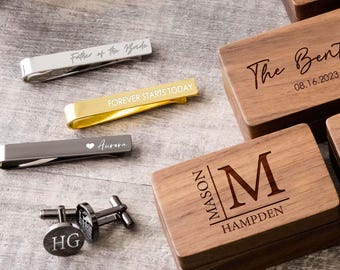 Custom Metal Cufflinks Tie Clip Set for Groomsmen Best Man Father of the Bride Personalized Gifts for Him Valentines Day Anniversary