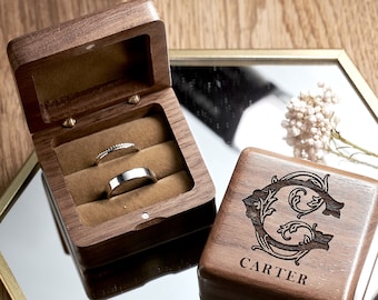 Wedding Ring Box | Personalized Ring Box| Ring Bearer Box Double Slot | Square Wooden Ring Box for Wedding Ceremony | Engagement Ring Box