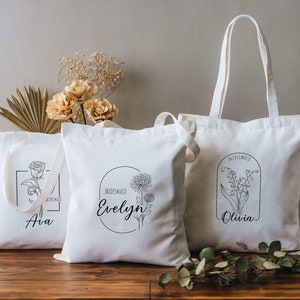 Personalized Gifts Birth Month Flower Canvas Tote Bag | Best Friends Gifts Mom Christmas Gift | Bridesmaid Tote Bags | Bridesmaid Gifts