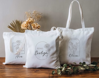 Personalized Gifts Birth Month Flower Canvas Tote Bag | Best Friends Gifts Mom Christmas Gift | Bridesmaid Tote Bags | Bridesmaid Gifts