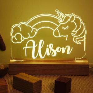 Multi Colour Illuminated Sign Personalised Name with Unicorn LED Night Light Lamp Custom Engraved Light Up Base Bedside Gift