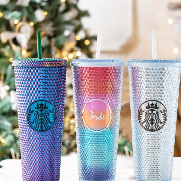 Personalized Iridescent Studded Tumbler | 24oz Custom Name Travel Cup with Straw | Personalized Gifts for Her Best Friend Valentines Gift
