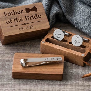 Custom Metal Cufflinks& Tie Clip Set, Dad Valentines Gifts, Father of the Bride, Men Valentines Day Gift Ideas, Engraved Cuff Links