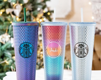 Personalized Iridescent Studded Tumbler | 24oz Custom Name Travel Cup with Straw | Personalized Gifts for Her Best Friend Valentines Gift