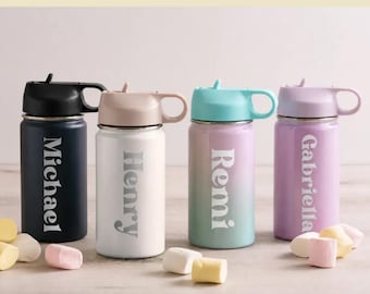 Personalized Engraved Kids Water Bottle 12oz Stainless Steel Tumbler for First Birthday Party Back to School Christmas Gift for Toddlers