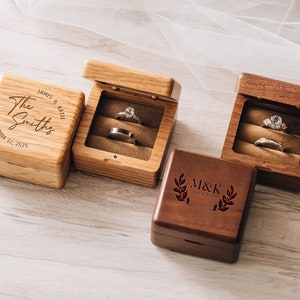 Wedding Ring Box Personalized Ring Box Ring Bearer Box Double Slot Square Wooden Ring Box for Wedding Ceremony Engagement Ring Box image 6