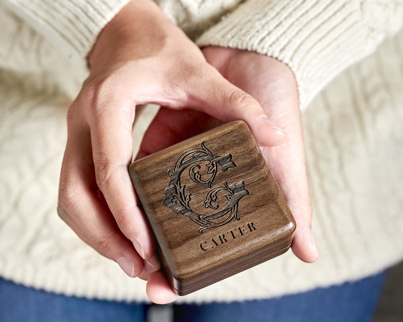 Square Wooden Ring Box Double Slot Personalized Ring Box Etsy Canada