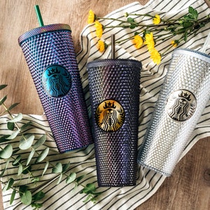 Tumbler with Skeleton Logo, 15 Colors Personalized Studded Matte Iridescent Tumbler, 24oz Tumbler with Straw, Holliday Gifts for Him