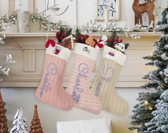 2026 Custom Pink Christmas Stockings with Names and Festive Patch, Personalized Holiday Gift [W+R]