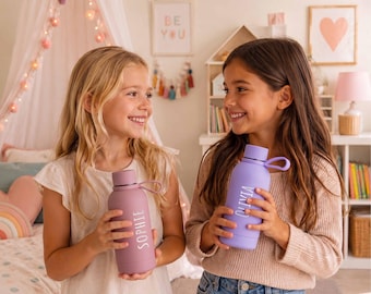 Back to School Kids Water Bottle with Name, Engraved 12oz Tumbler for Toddler [N]