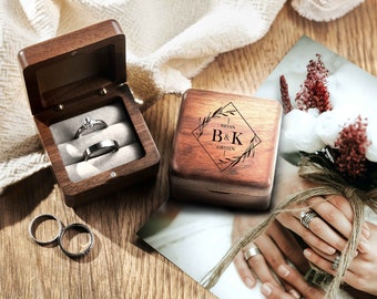 Boîte à bagues de fiançailles double fente | Boîte à alliances | Boîte porte-alliances carrée en bois | Boîte à bagues pour cérémonie de mariage | Cadeau d'anniversaire