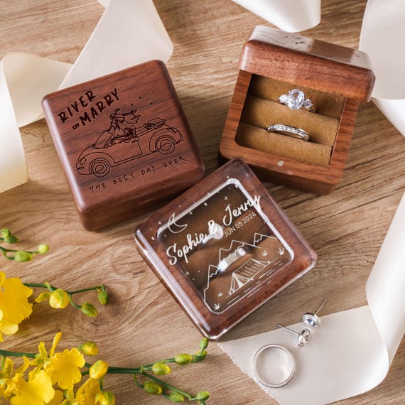 Engraved Wooden Ring Box, Anniversary Gift, Engagement Ring Box, Ring  Bearer Box, Valentine's Day Gift for her, Square Wooden Ring Box DLY