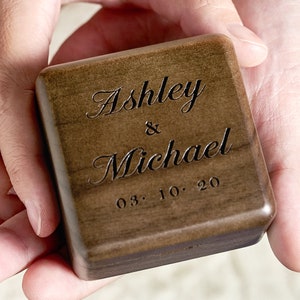 Wedding Ring Box Personalized Ring Box Ring Bearer Box Double Slot Square Wooden Ring Box for Wedding Ceremony Engagement Ring Box image 7