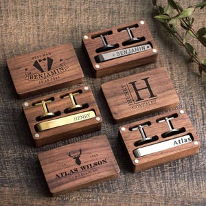Engraved Metal Cufflinks & Tie Clip Set, Wedding Day Gift for Groom, Valentine&#39;s Day Gift for Him, Birthday Gifts for Men, Cuff Links