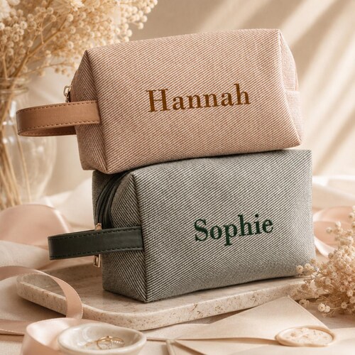 Regalo personalizado para proponer damas de honor, neceser de maquillaje impermeable de sarga, estuche de cosméticos con asa.