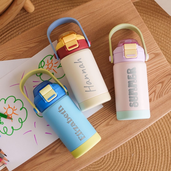 Personalized Engraved Kids Water Bottle 12oz Stainless Steel Tumbler: First Birthday Party Favors, Christmas Gift for Toddlers