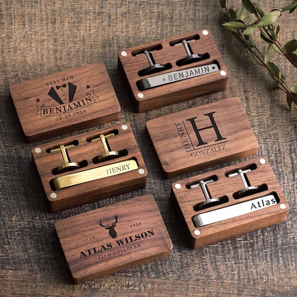 Engraved Metal Cufflinks & Tie Clip Set, Wedding Day Gift for Groom, Valentine's Day Gift for Him, Birthday Gifts for Men, Cuff Links