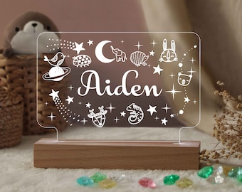 Personalized Night Light for Baby Custom Moon and Star Nursery Lamp | Cute New Baby Gifts Bedroom Night Light | Girls Birthday Gift