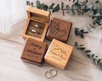 Boîte à bagues pour cérémonie de mariage | Boîte à bagues carrée en bois | Boîte à alliances | Boîte porte-alliances | Cadeau d'anniversaire | Boîte à bagues de fiançailles