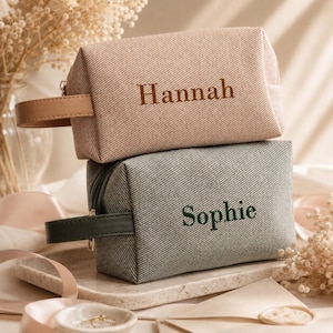 Embroidered Twill Cosmetic Bag, Water Resistant Makeup Pouch, Bridesmaid Bags