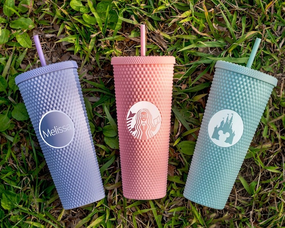 Custom Name Studded Tumbler Personalized Tumbler With Mermaid Logo 24oz  Matte Iridescent Tumbler With Straw Birthday Gifts for Her 
