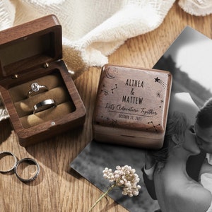 Ring Box For Wedding Ceremony | Square Wooden Ring Box | Valentines Ring Box | Ring Bearer Box | Anniversary Gift | Wedding Ring Box