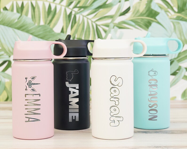 Flower Girl Gift Ideas Engraved Kids Tumbler | Summer Gift for Kids Boys Girls | Back to School Supplies 12 oz Custom Name Water Bottle 