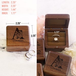 Wedding Ring Box Personalized Ring Box Ring Bearer Box Double Slot Square Wooden Ring Box for Wedding Ceremony Engagement Ring Box image 4