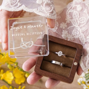 Engagement Ring Box Double Slot, Wedding Ring Box, Square Wooden Ring Bearer Box, Ring Box For Wedding Ceremony, Anniversary Gift DLY
