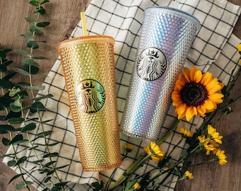 15 Colors Personalized Studded Tumbler with Skeleton Logo, Custom Matte Coffee Tumbler 24oz with Straw, Holliday Gift for Him