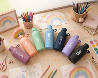 Back to School Kids Water Bottle with Name, Engraved 12oz Tumbler for Toddler [N]