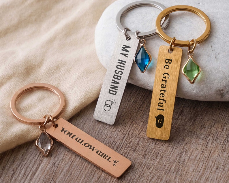 Custom Keychain Personalized Gifts for Her Best Friend Birthday Gift Engraved Key Chain Boyfriend Valentines Gifts Key Ring Gifts for Mom image 2