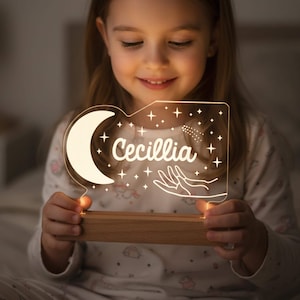 Custom Name LED Night Light: Moon & Stars Nursery Decor