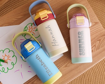 Personalized 16 oz Toddler Water Bottle, Stainless Steel Pink Kids Tumbler, Custom Toddler Cups, Christmas Birthday Return Gifts for Kids