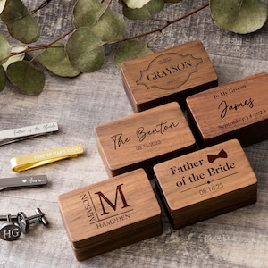 Custom Metal Cufflinks & Tie Clip Set, Personalized Gifts for him, Father of the Bride, Dad Holliday Gift Ideas,Men Engraved Cuff Links