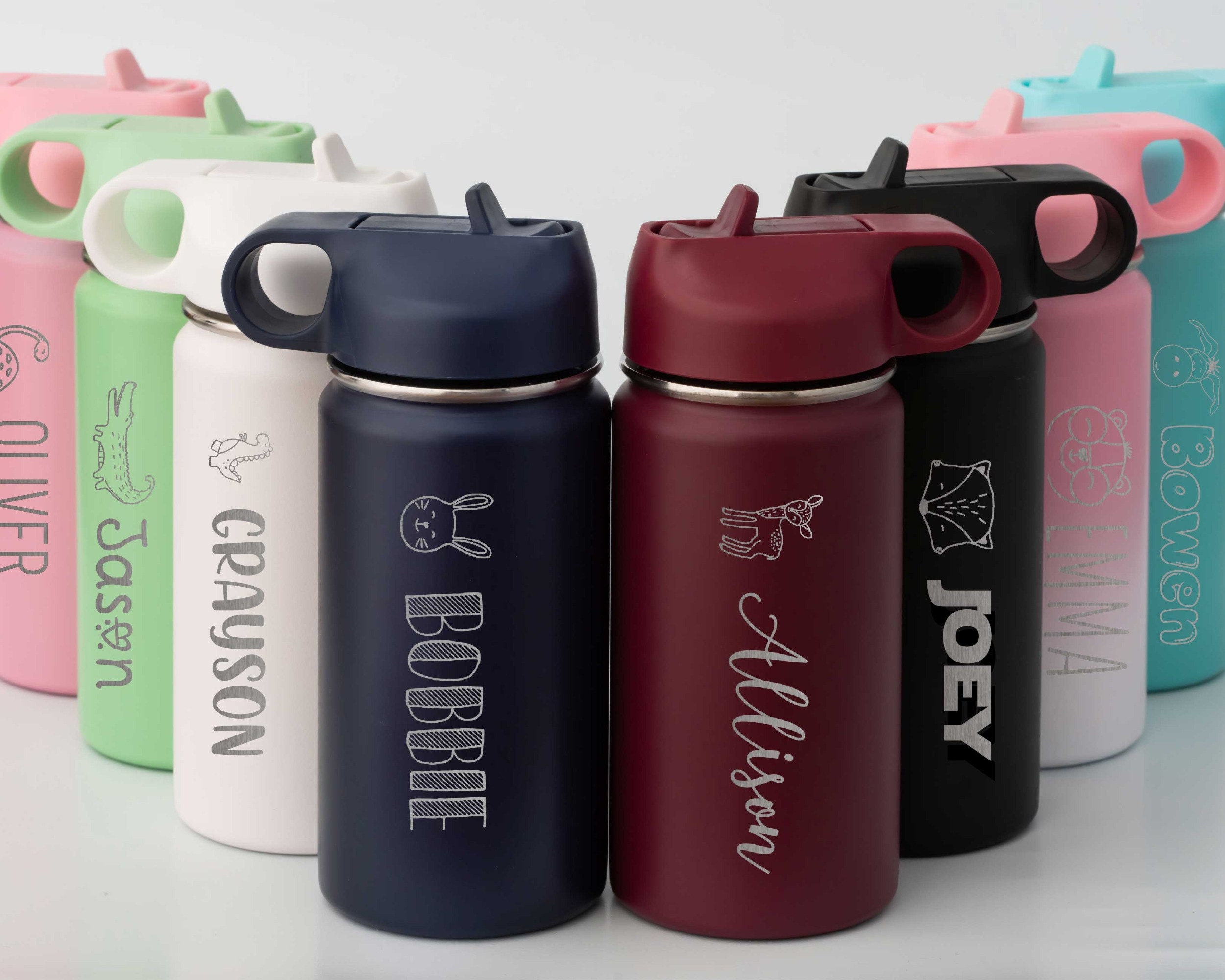 Personalized Kids Water Bottle with Flip-Top Lid and Straw, Thermos Kids  Stainless Steel Insulated Flask, Your Custom Name Engraved, Custom Gifts