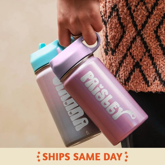 Custom Kids Cup with Lid, Personalized Water Bottle Stainless Steel, Engraved Kids Tumbler for Boys Girls [R]