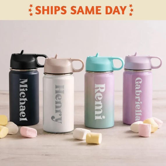 Personalized Engraved Kids Water Bottle 12oz Stainless Steel Tumbler for First Birthday Party Back to School Christmas Gift for Toddlers