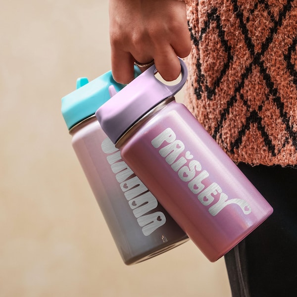 Copo infantil personalizado com tampa, garrafa de água personalizada em aço inoxidável, copo infantil gravado para meninos e meninas [R]