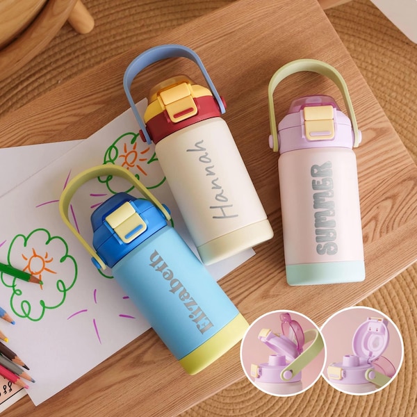 Personalized Kids Water Bottle: Stainless Steel Tumbler, Custom Name Party Favors