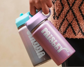 Custom Kids Cup with Lid, Personalized Water Bottle Stainless Steel, Engraved Kids Tumbler for Boys Girls [R]