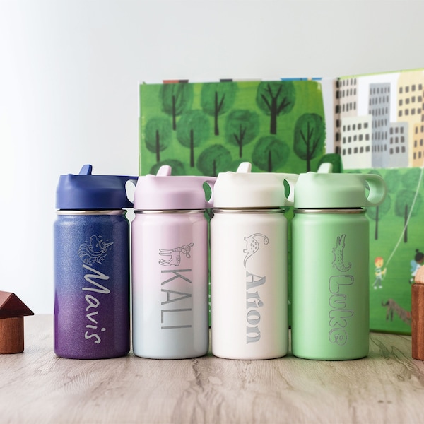 Flower Girl Gift Ideas Engraved Kids Tumbler | Birthday Gifts for Kids Boys Girls | Wedding Kids Gifts  12 oz Custom Name Water Bottle