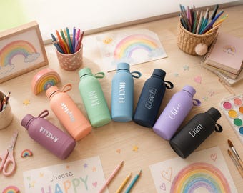 Back to School Kids Water Bottle with Name, Engraved 12oz Tumbler for Toddler [N]