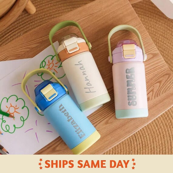 Personalized Engraved Kids Water Bottle 12oz Stainless Steel Tumbler: First Birthday Party Favors, Christmas Gift for Toddlers