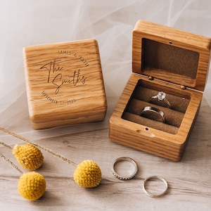 Wedding Ring Box Personalized Ring Box Ring Bearer Box Double Slot Square Wooden Ring Box for Wedding Ceremony Engagement Ring Box image 9