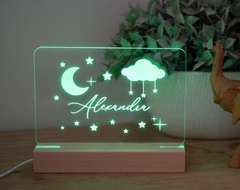 Personalized Gifts for Kids | LED Night Light with Moon & Stars | Baby Shower Gift |Holiday Gift | Girls Bedroom Decor | Baby Boy Gift