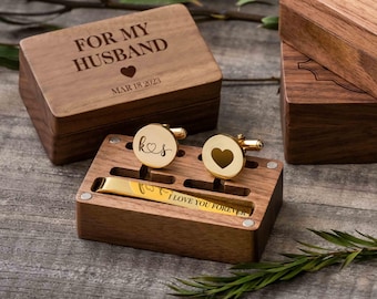 Custom Metal Cufflinks & Tie Clip Set: Personalized Groomsmen Gift, Wedding Day Gift for Groom, Valentines Gifts for Him
