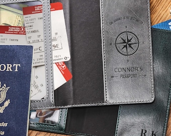 Custom Passport Cover, Leather Passport Holder, Personalized Travel Gift, Valentine's Day Gift, Couples Travel Wallet, Wedding Party Gift